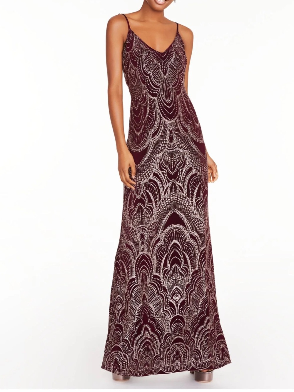 Jump Apparel Glitter Gown Red Wine Maroon  SIZE XS